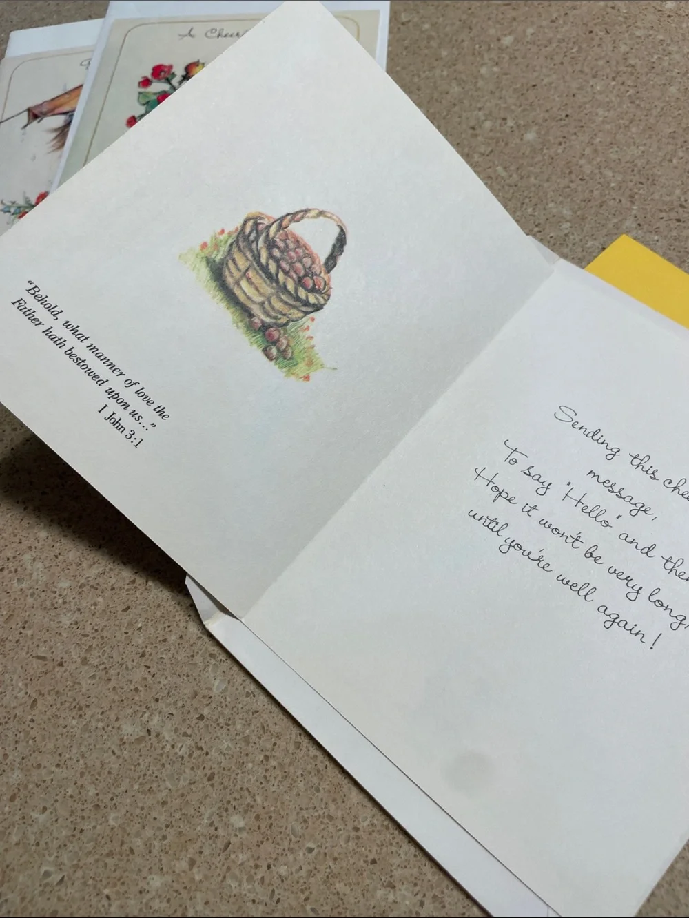 Vintage Assorted Get Well Greeting Cards - White with Yellow Accents